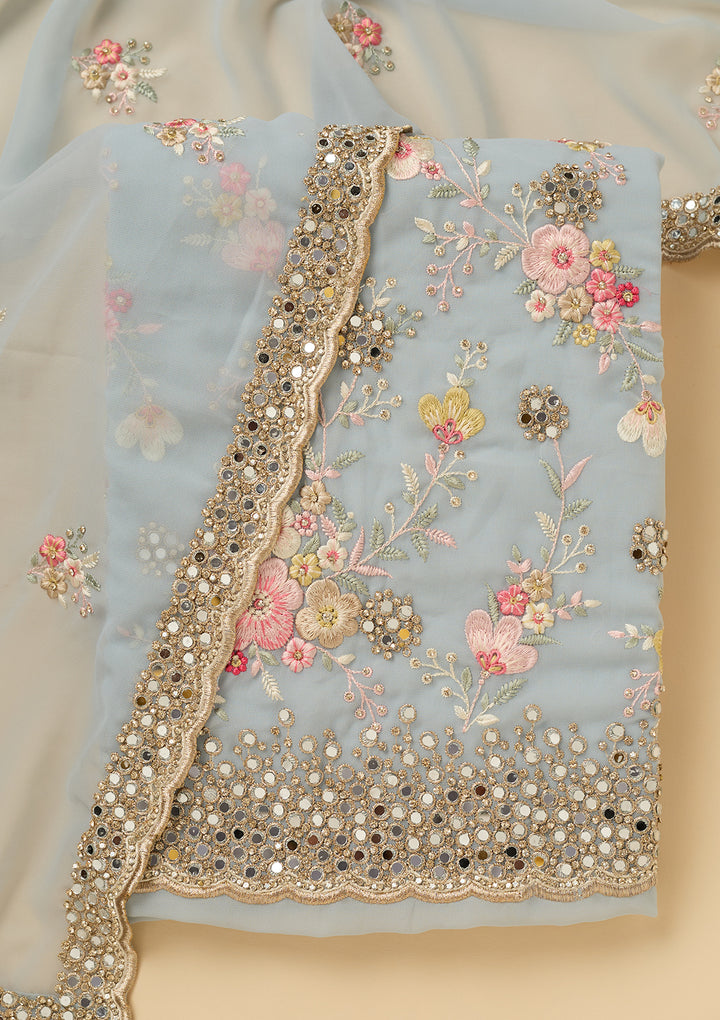 Sky Blue Mirrorwork Georgette Unstitched Salwar Suit