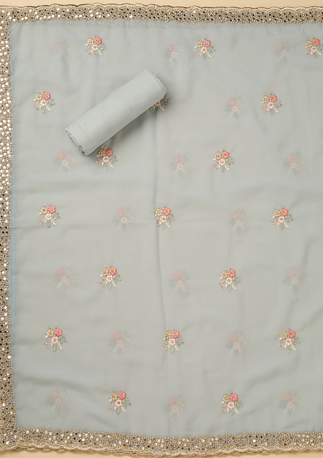 Sky Blue Mirrorwork Georgette Unstitched Salwar Suit