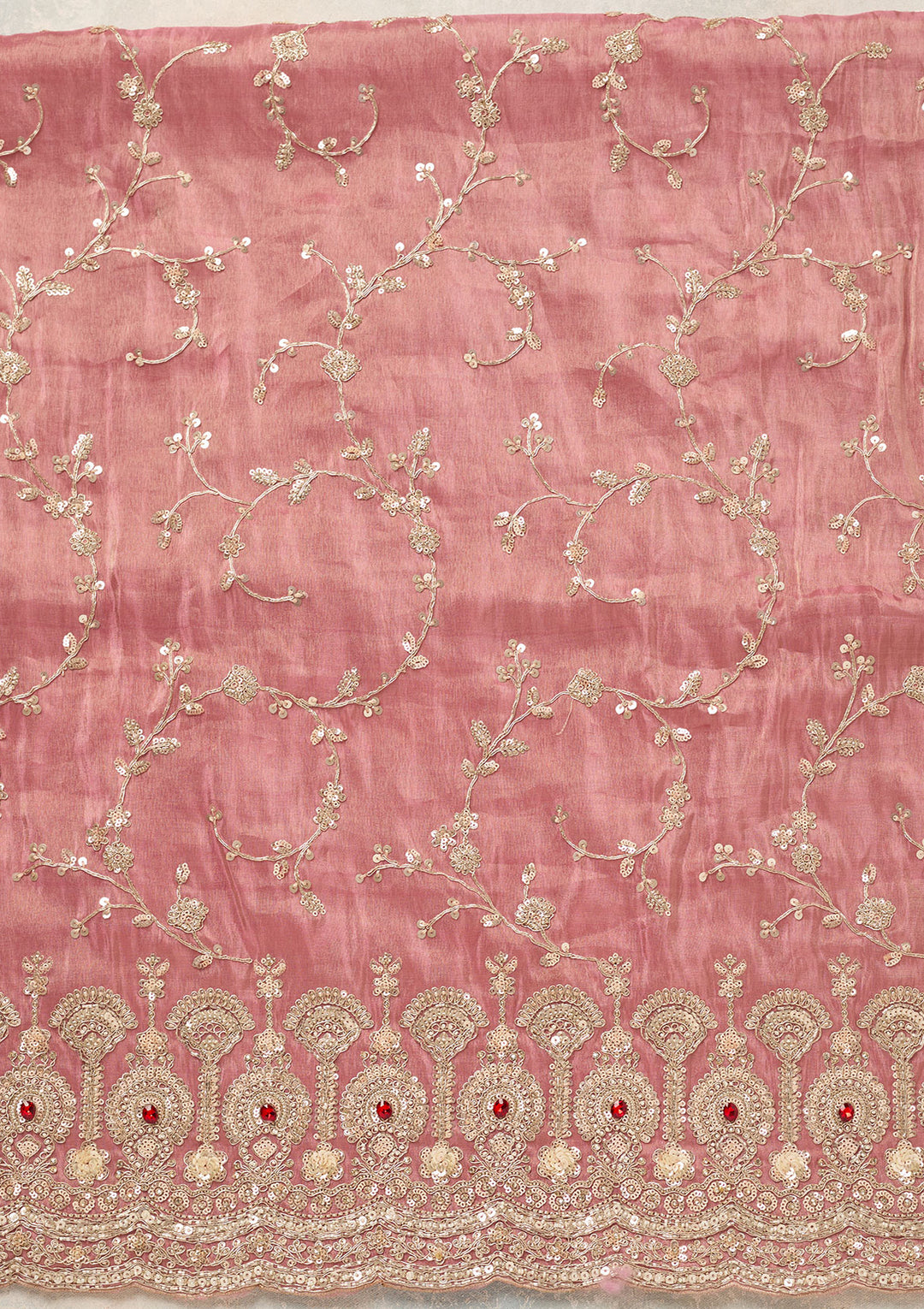 Onion Pink Tissue Cutdana Unstitched Dress Material With Matching Bottom And Dupatta
