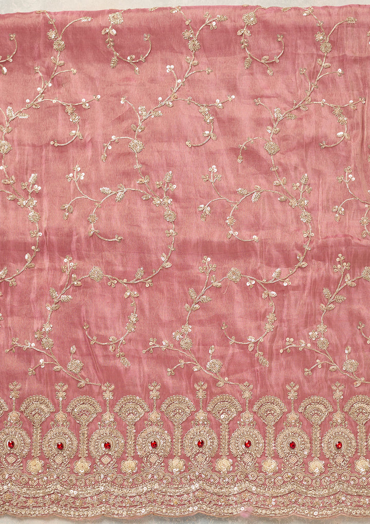 Onion Pink Tissue Cutdana Unstitched Dress Material With Matching Bottom And Dupatta