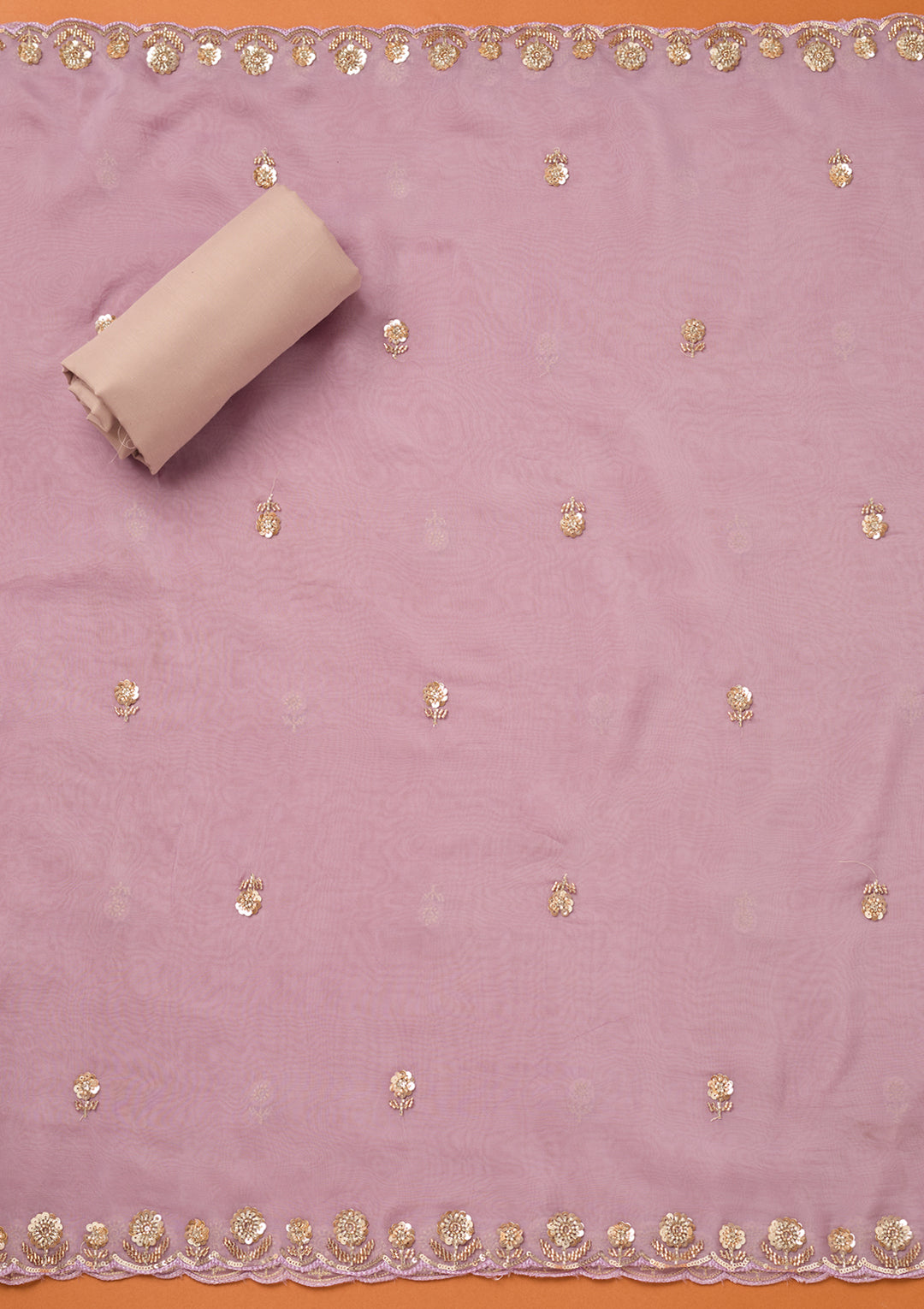 Lavender Tissue Cutdana Unstitched Dress Material With Matching Bottom And Dupatta