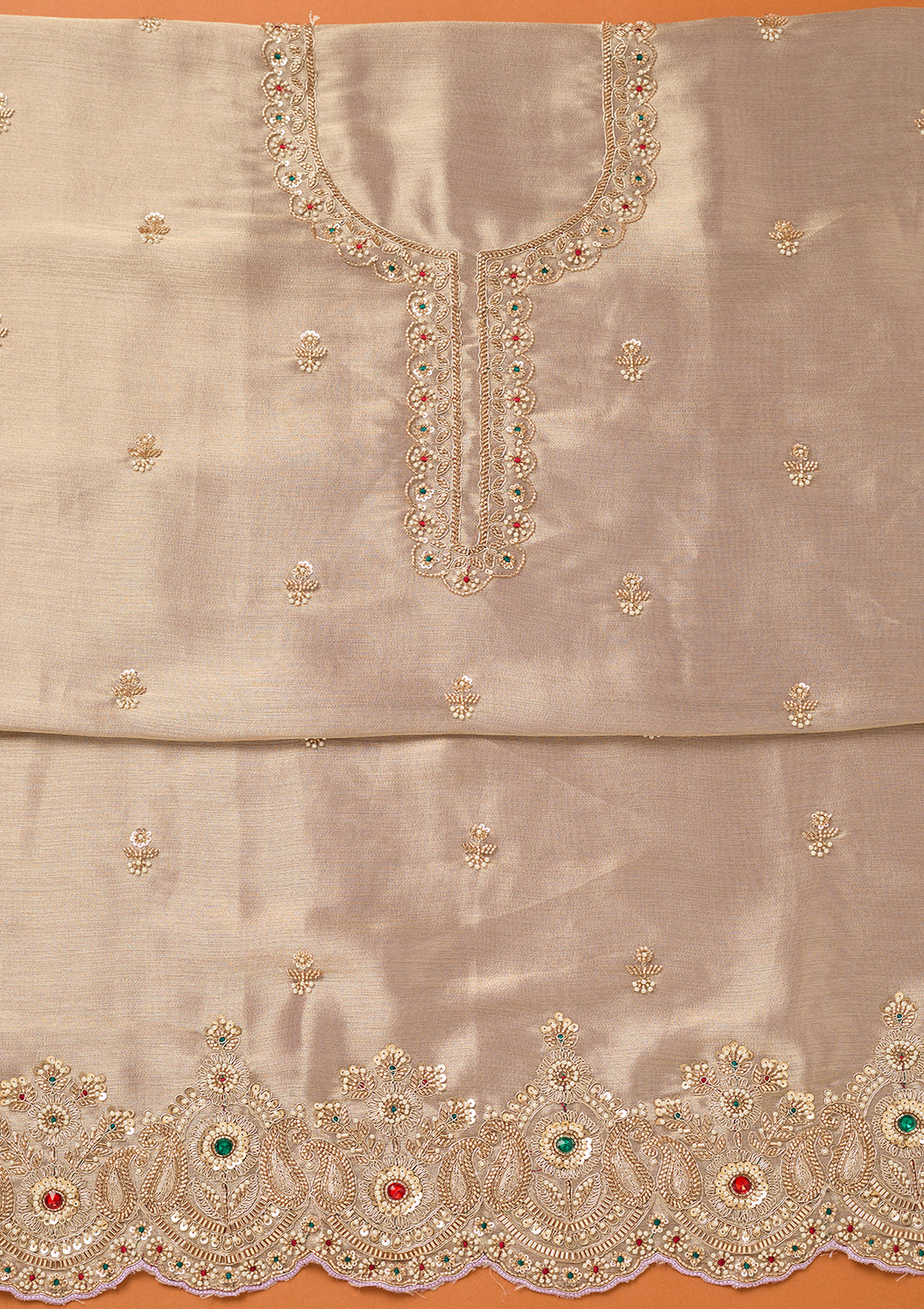 Lavender Tissue Cutdana Unstitched Dress Material With Matching Bottom And Dupatta