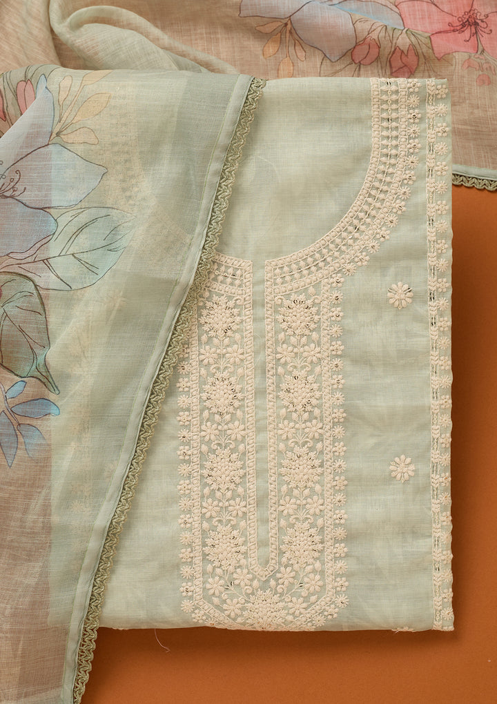 Sea Green Threadwork Cotton Unstitched Salwar Suit