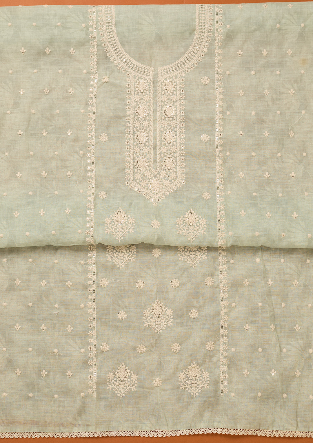 Sea Green Threadwork Cotton Unstitched Salwar Suit