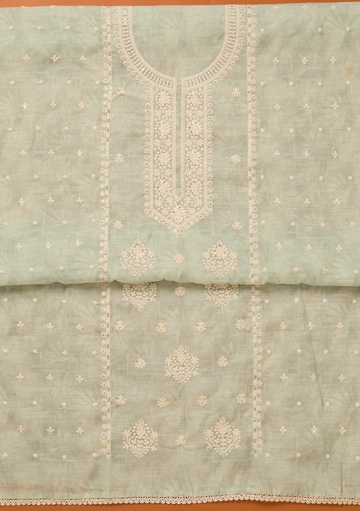 Sea Green Threadwork Cotton Unstitched Salwar Suit