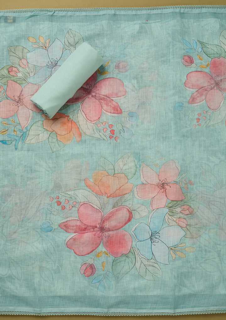 Sky Blue Threadwork Cotton Unstitched Salwar Suit