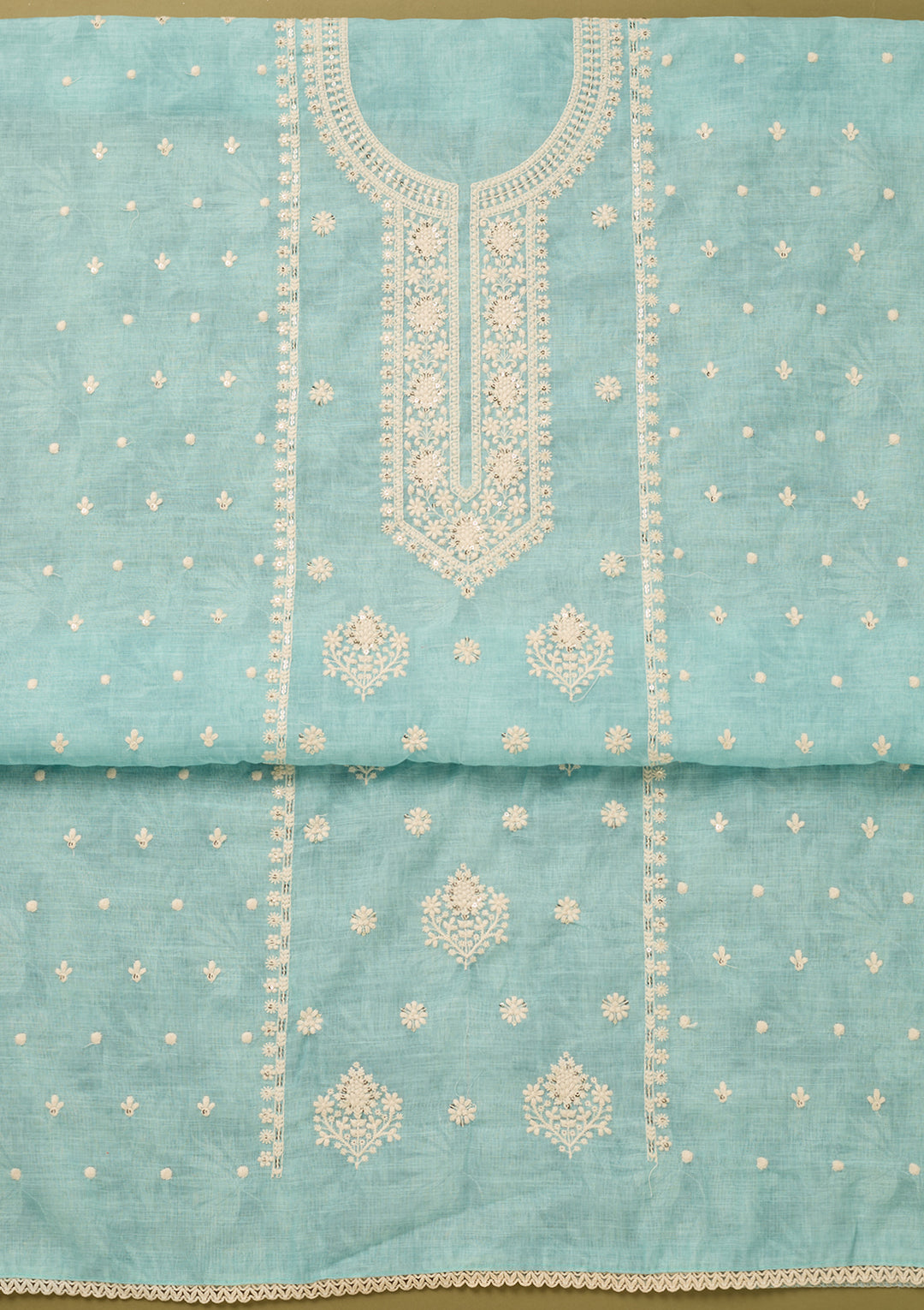 Sky Blue Threadwork Cotton Unstitched Salwar Suit