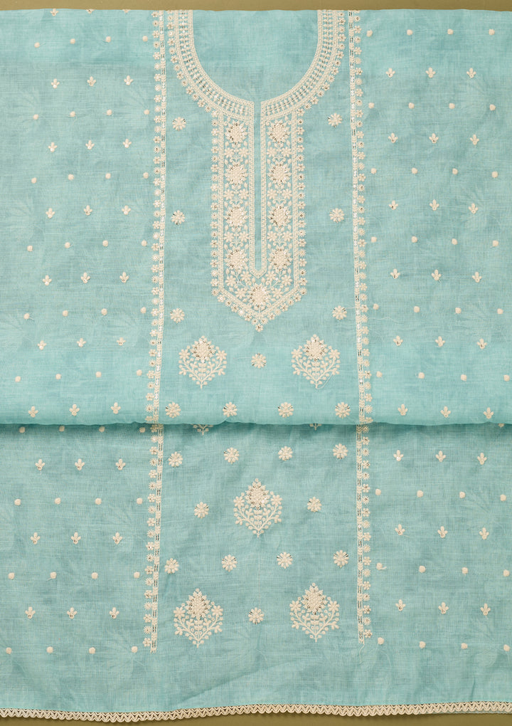Sky Blue Threadwork Cotton Unstitched Salwar Suit
