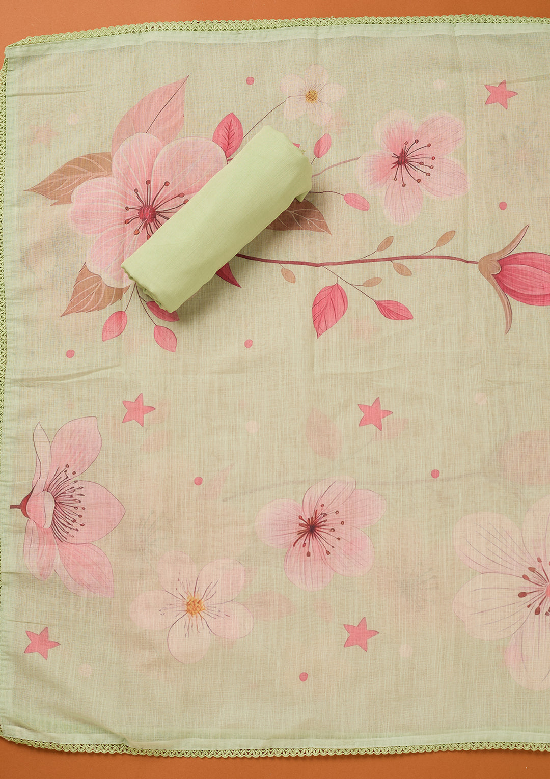 Pista Green Threadwork Linen Unstitched Salwar Suit