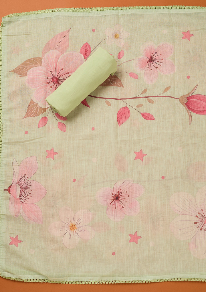 Pista Green Threadwork Linen Unstitched Salwar Suit