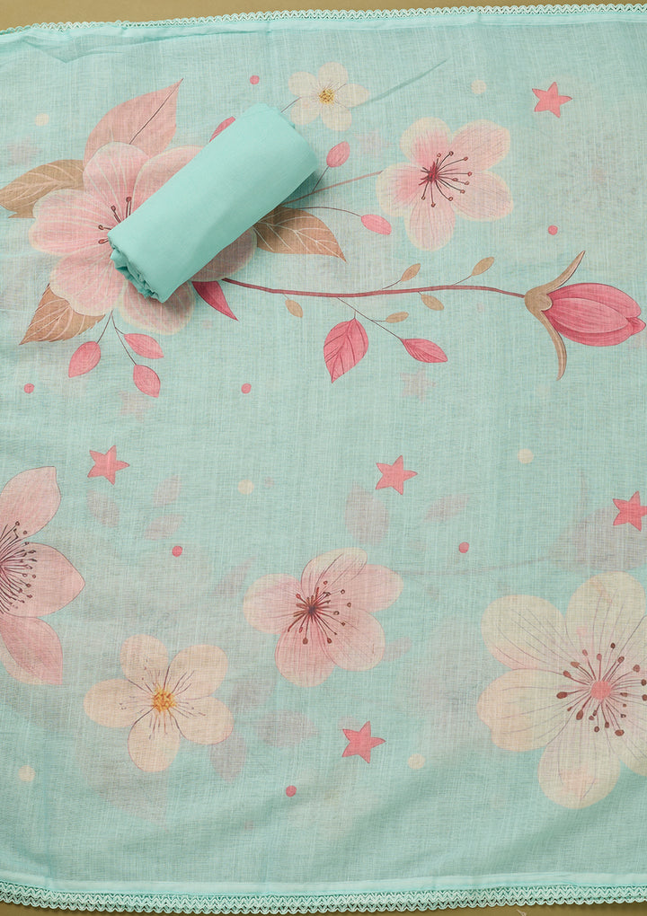 Sky Blue Threadwork Linen Unstitched Salwar Suit