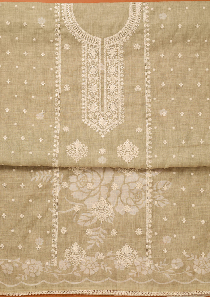 Pista Green Threadwork Cotton Unstitched Salwar Suit