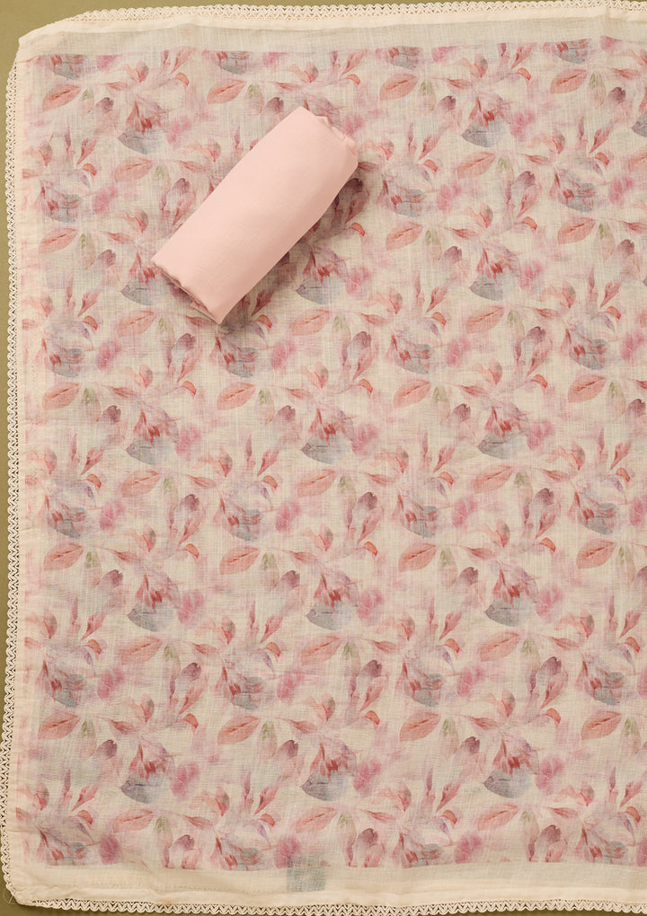 Baby Pink Threadwork Cotton Unstitched Salwar Suit