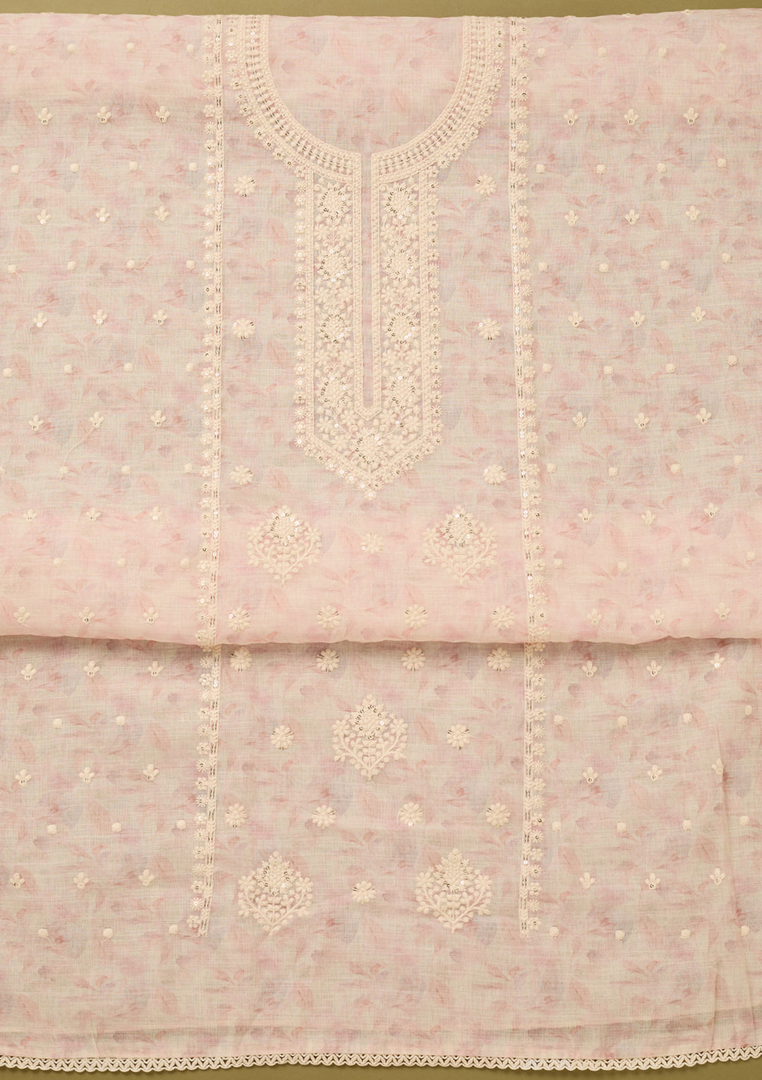 Baby Pink Threadwork Cotton Unstitched Salwar Suit
