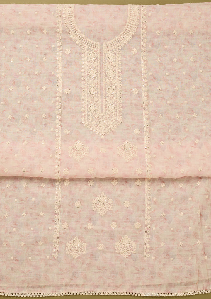 Baby Pink Threadwork Cotton Unstitched Salwar Suit
