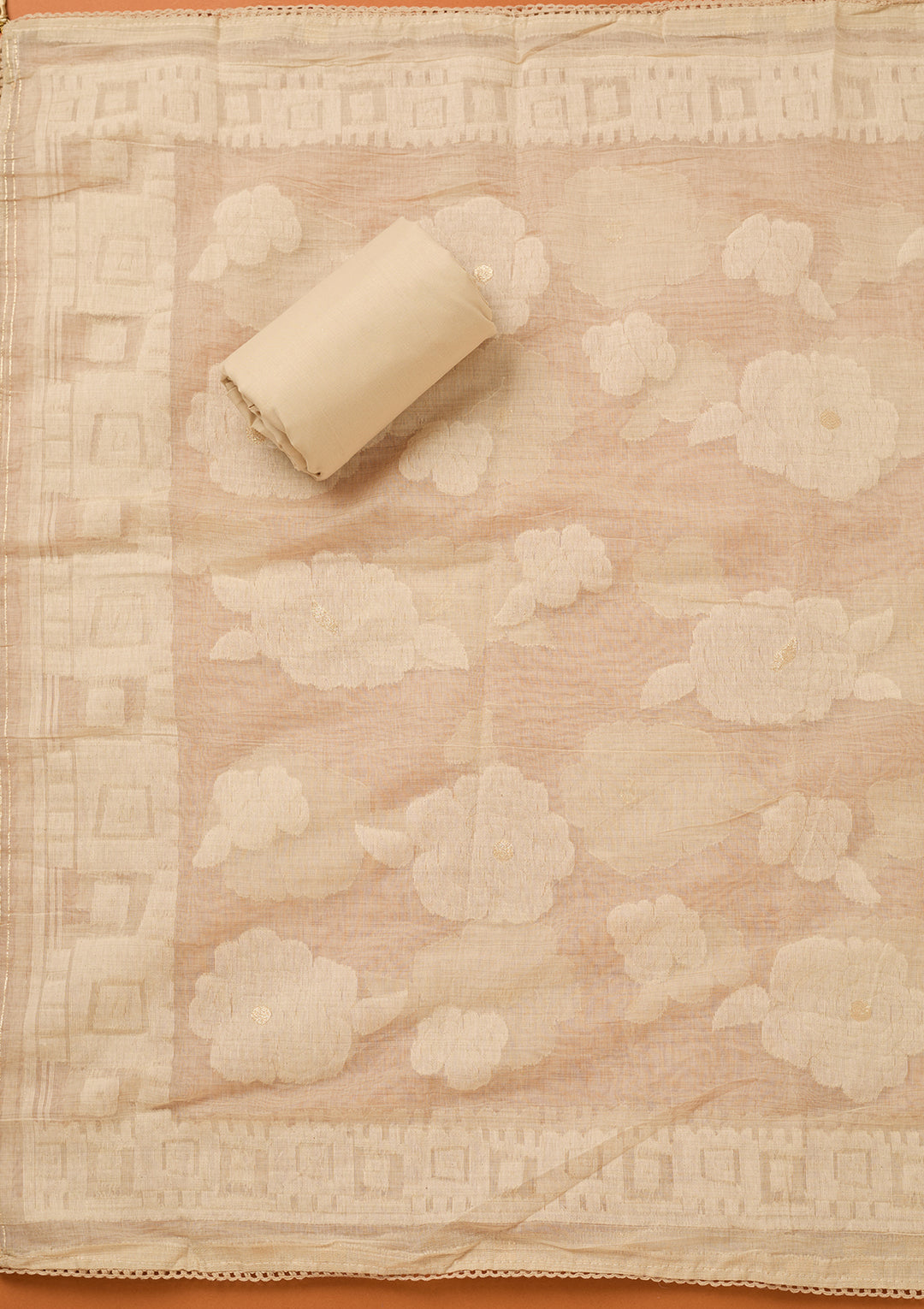 Cream Threadwork Cotton Unstitched Salwar Suit