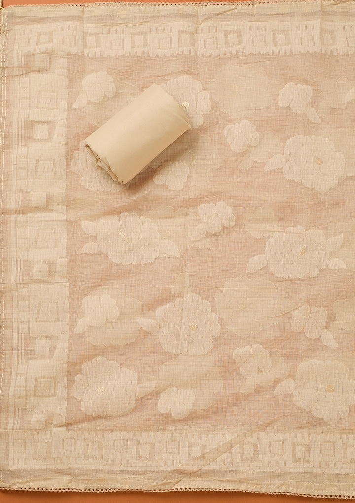 Cream Threadwork Cotton Unstitched Salwar Suit