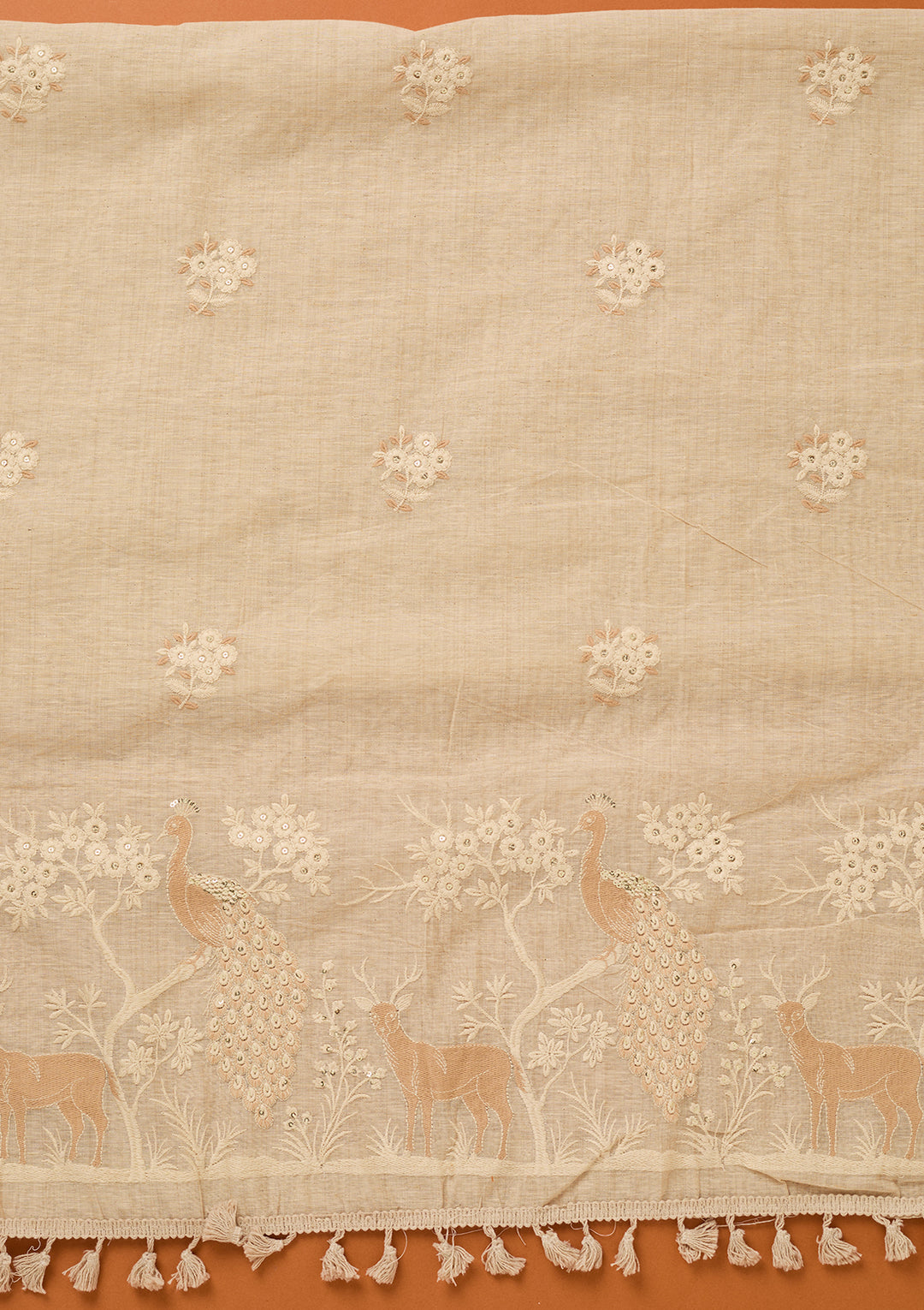 Cream Threadwork Cotton Unstitched Salwar Suit