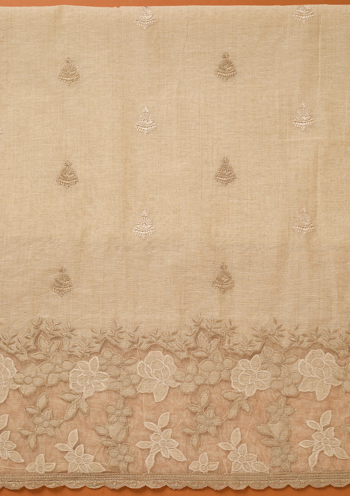Beige Threadwork Cotton Unstitched Salwar Suit
