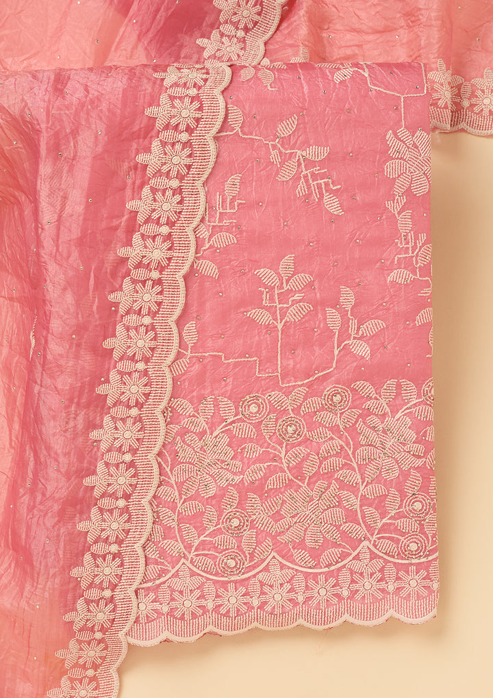 Pink Threadwork Crepe Unstitched Salwar Suit