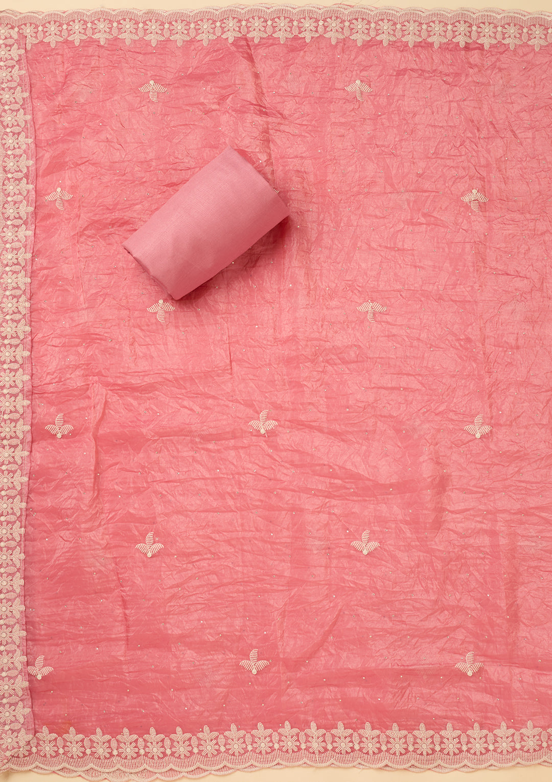 Pink Threadwork Crepe Unstitched Salwar Suit
