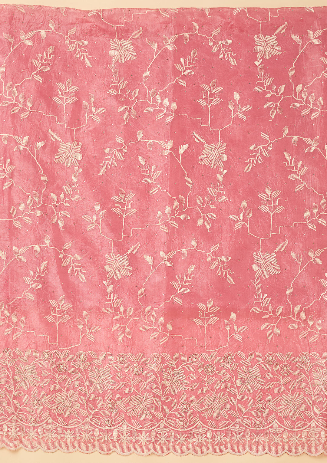 Pink Threadwork Crepe Unstitched Salwar Suit