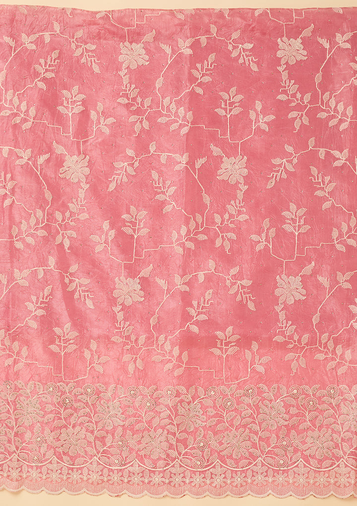 Pink Threadwork Crepe Unstitched Salwar Suit