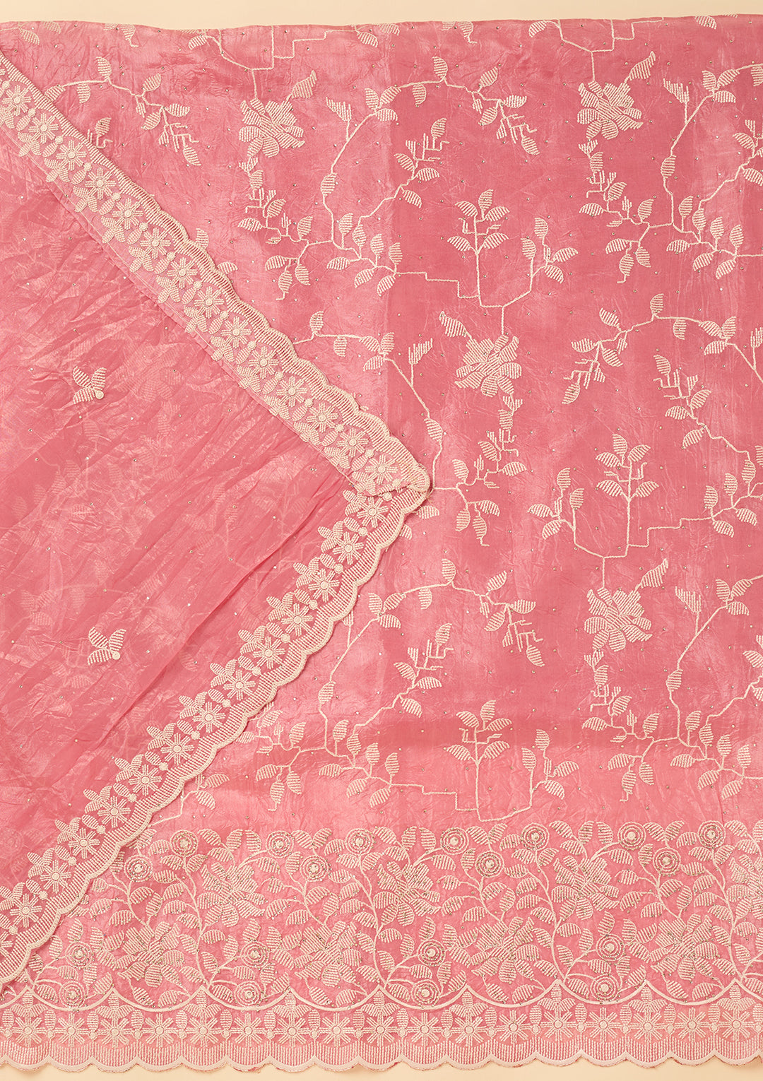 Pink Threadwork Crepe Unstitched Salwar Suit