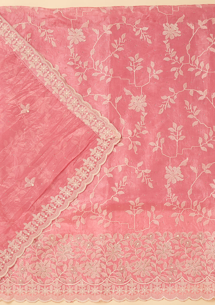 Pink Threadwork Crepe Unstitched Salwar Suit