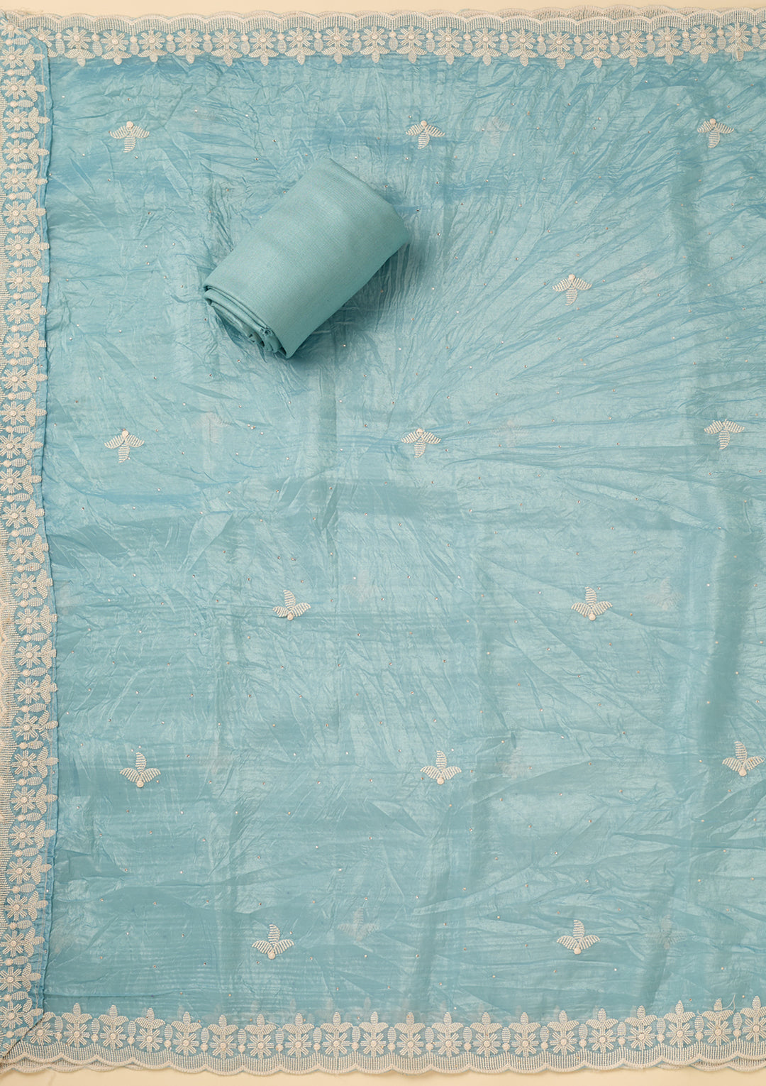 Sky Blue Threadwork Crepe Unstitched Salwar Suit