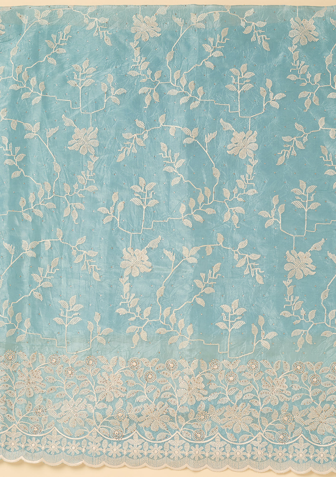 Sky Blue Threadwork Crepe Unstitched Salwar Suit