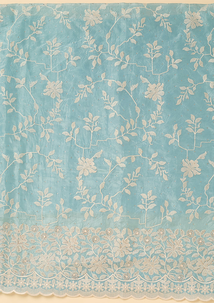 Sky Blue Threadwork Crepe Unstitched Salwar Suit