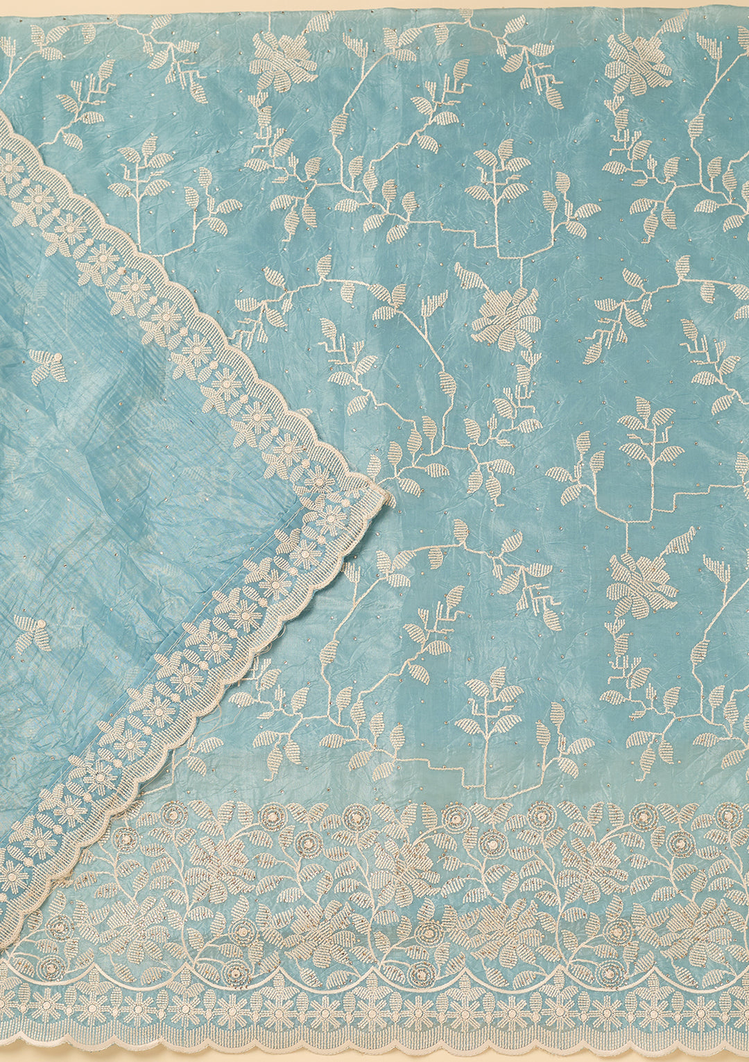 Sky Blue Threadwork Crepe Unstitched Salwar Suit