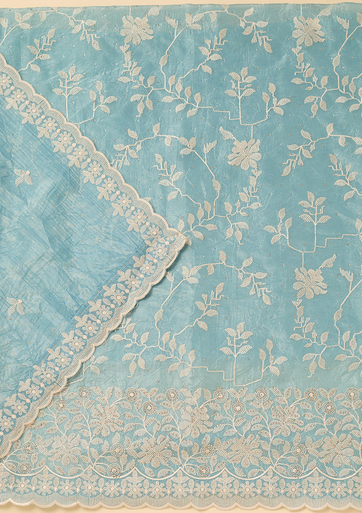 Sky Blue Threadwork Crepe Unstitched Salwar Suit