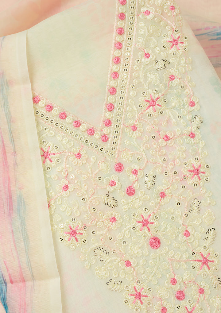 Lemon Yellow Threadwork Cotton Unstitched Salwar Suit