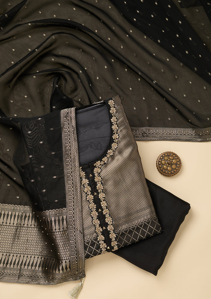 Black Cutdana Dola Silk Unstitched Salwar Suit
