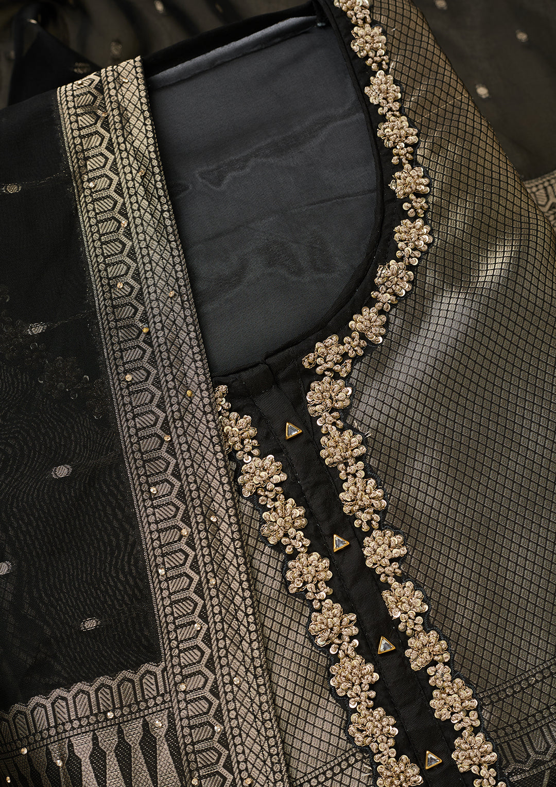 Black Cutdana Dola Silk Unstitched Salwar Suit