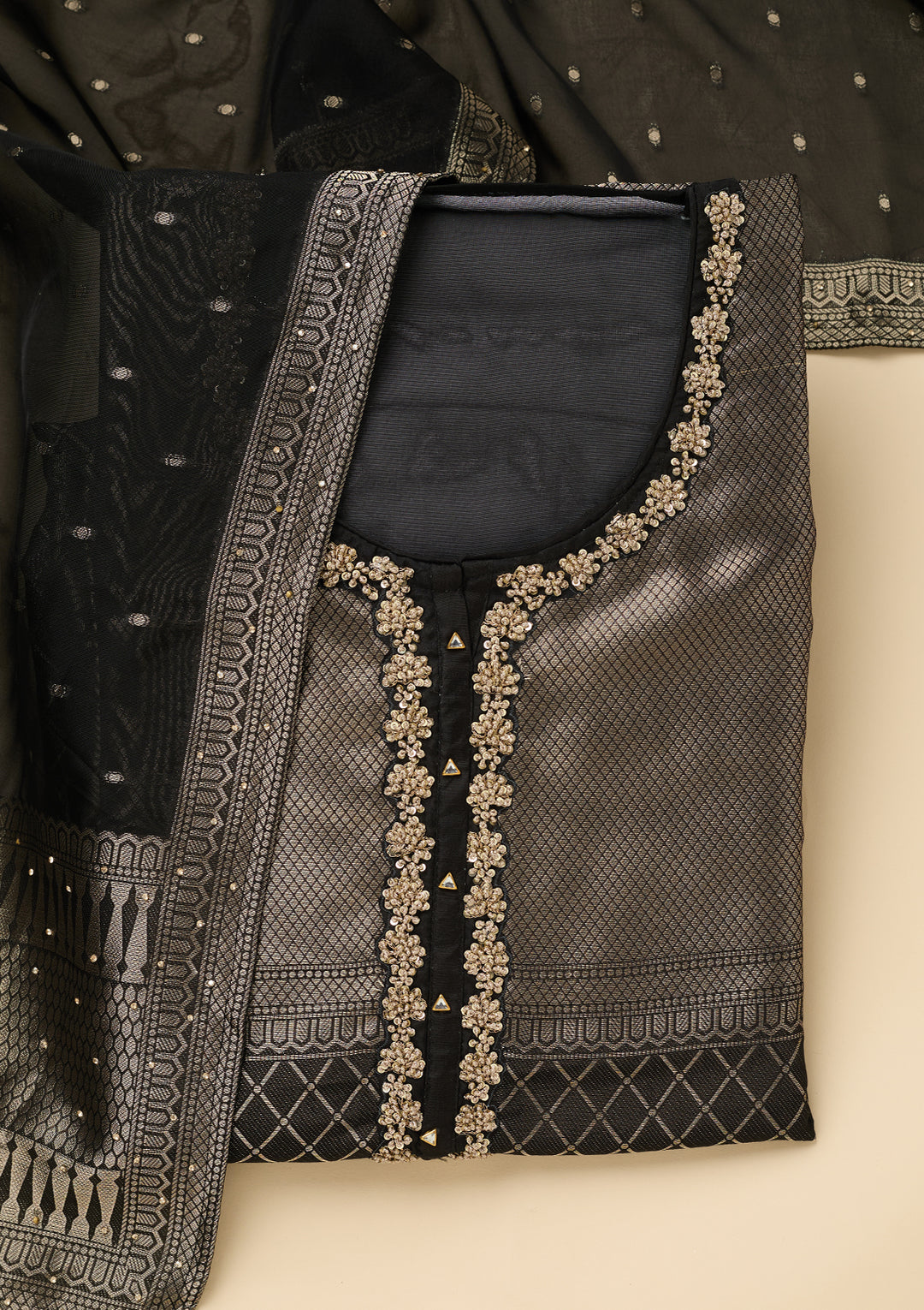 Black Cutdana Dola Silk Unstitched Salwar Suit