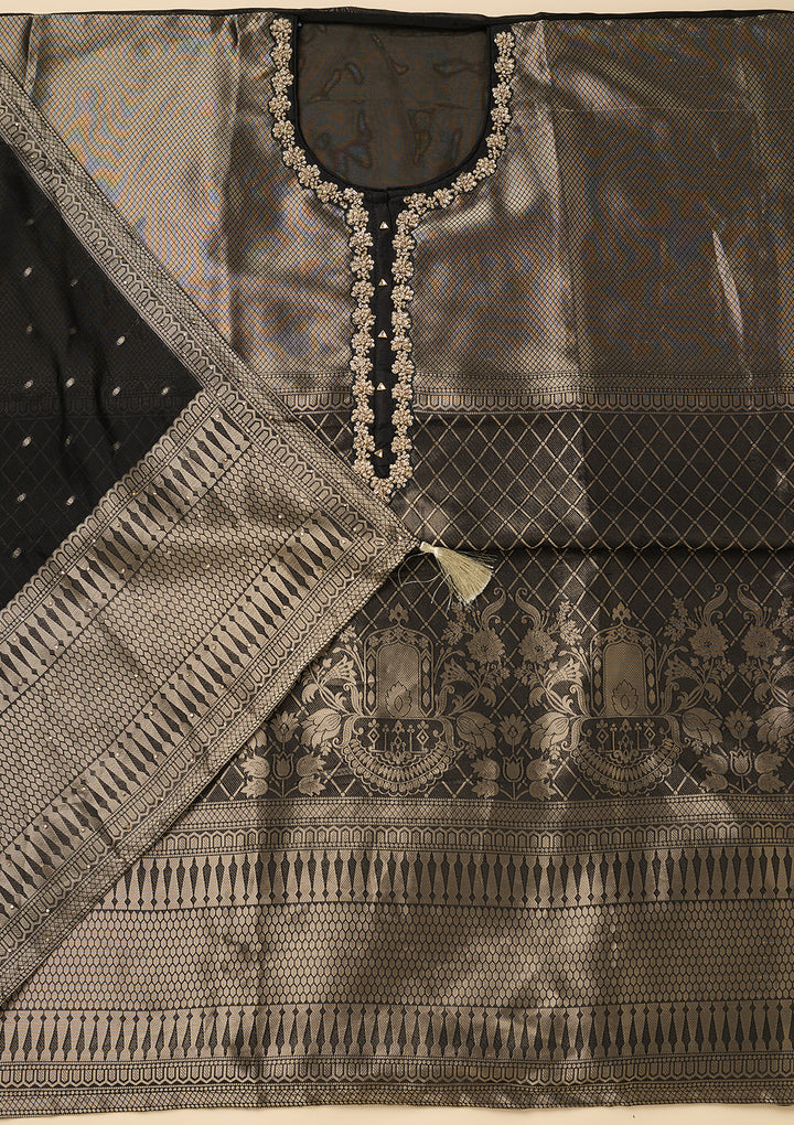Black Cutdana Dola Silk Unstitched Salwar Suit