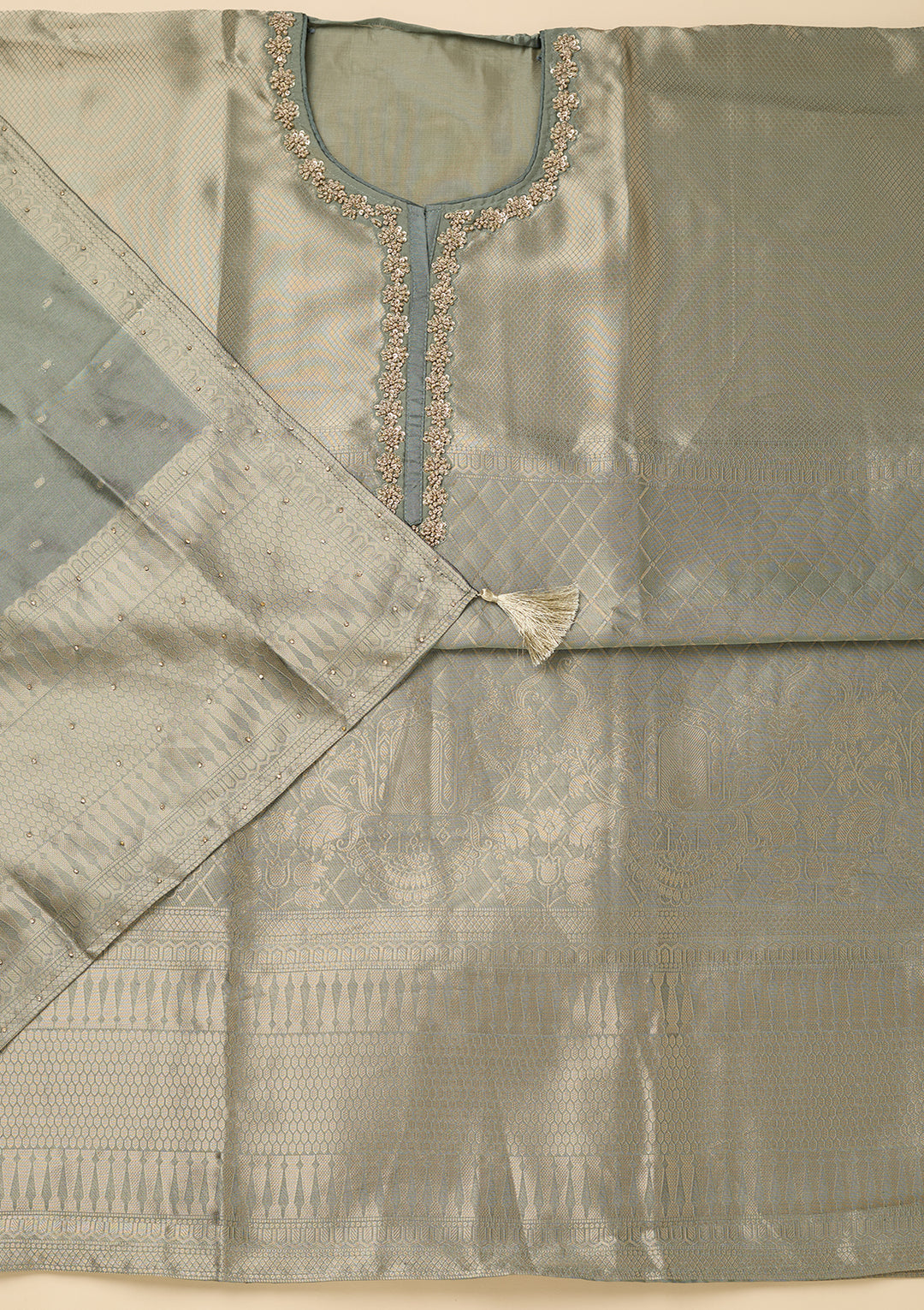 Green Cutdana Dola Silk Unstitched Salwar Suit