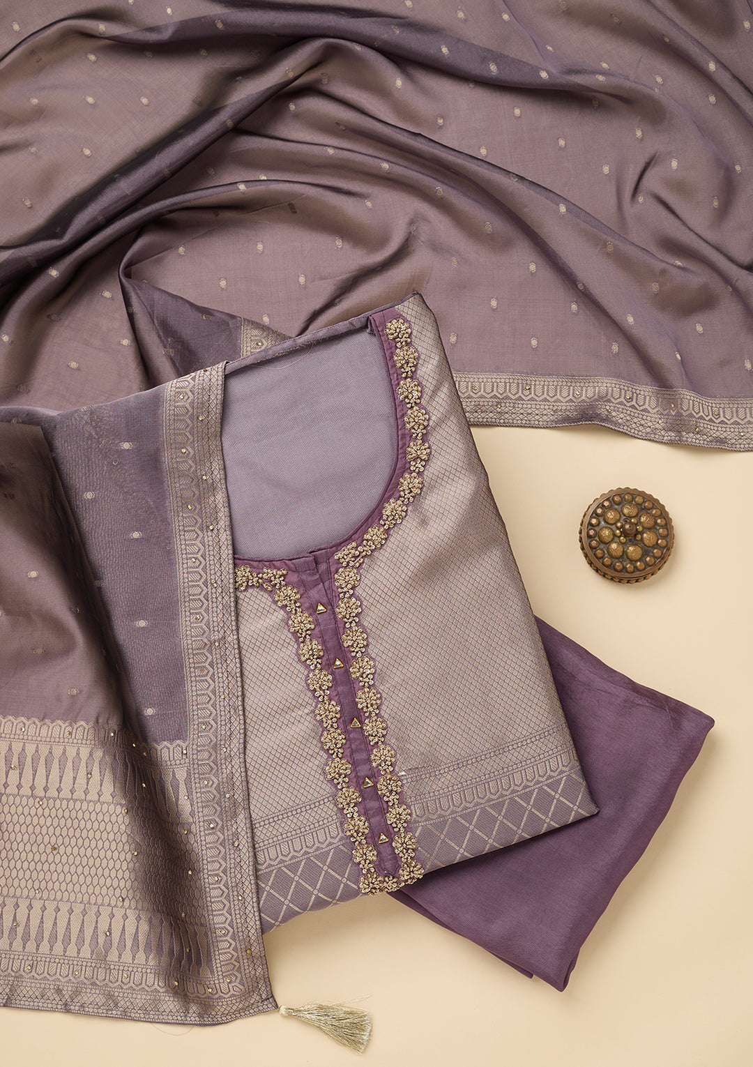 Lavender Cutdana Dola Silk Unstitched Salwar Suit