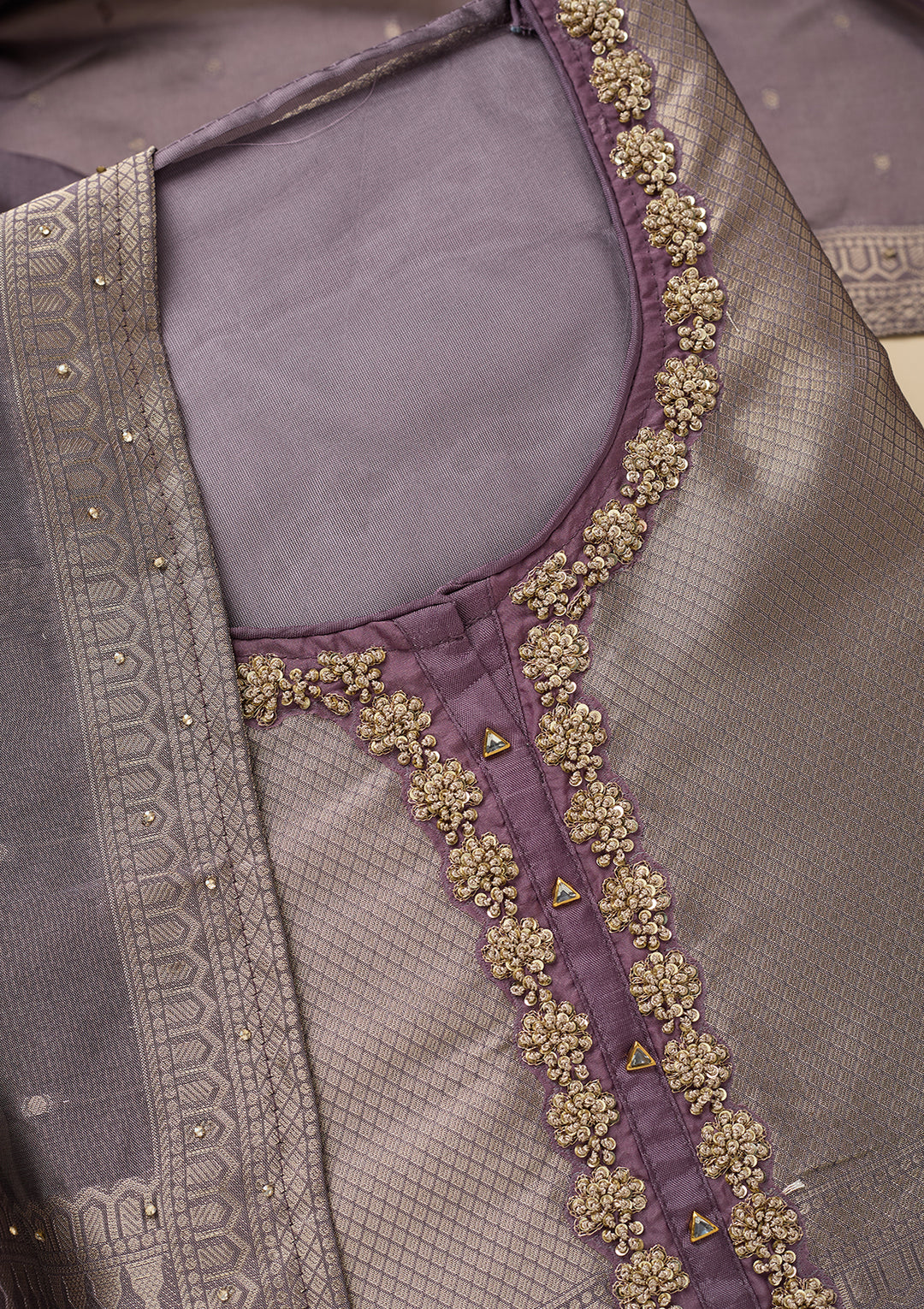 Lavender Cutdana Dola Silk Unstitched Salwar Suit