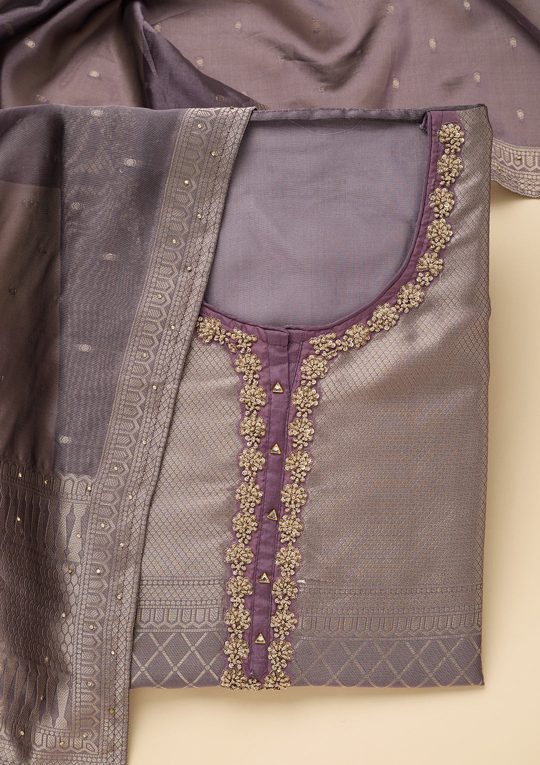 Lavender Cutdana Dola Silk Unstitched Salwar Suit
