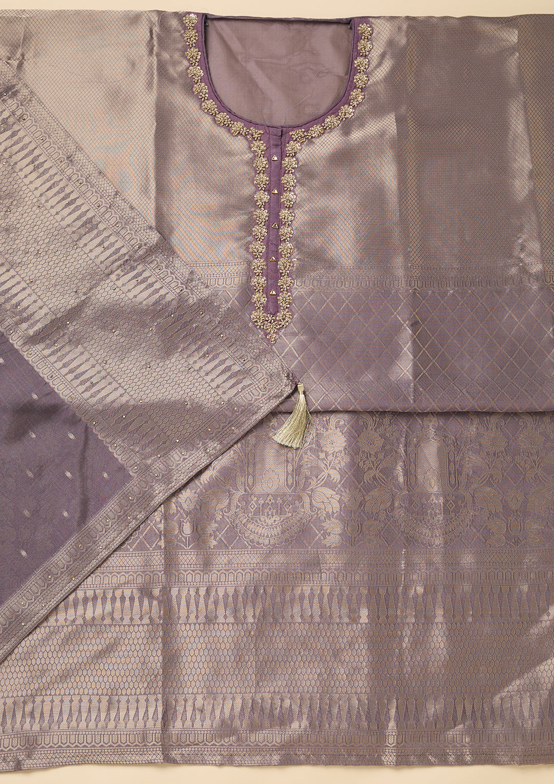 Lavender Cutdana Dola Silk Unstitched Salwar Suit