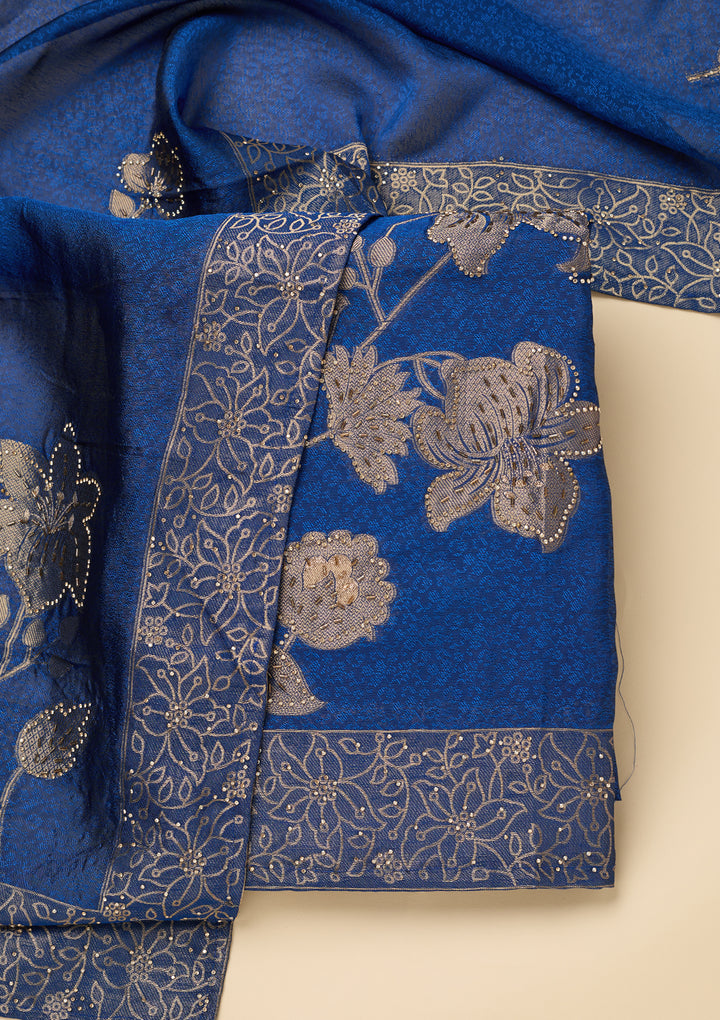 Blue Stonework (Gold) Dola Silk Unstitched Salwar Suit