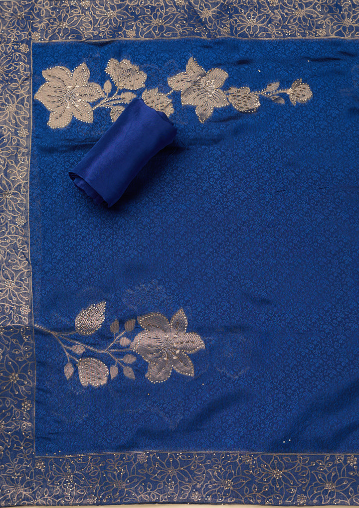 Blue Stonework (Gold) Dola Silk Unstitched Salwar Suit