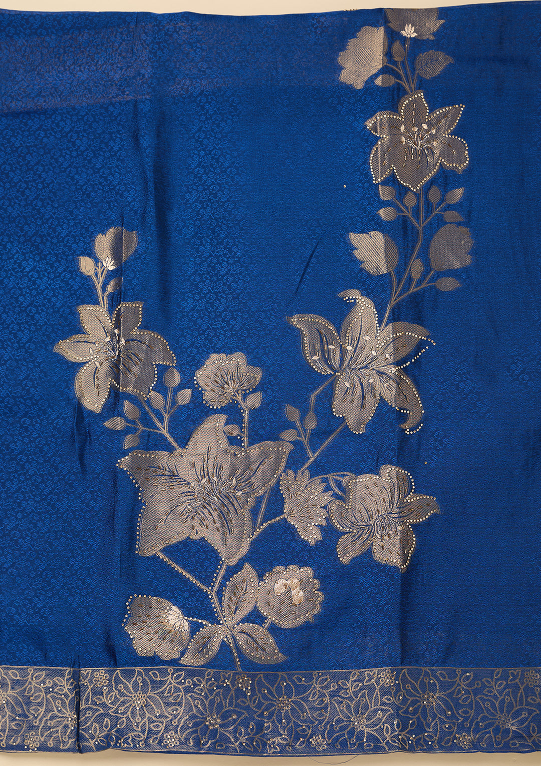 Blue Stonework (Gold) Dola Silk Unstitched Salwar Suit