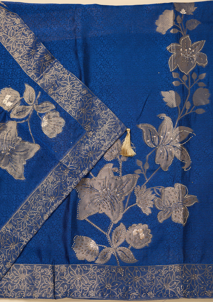 Blue Stonework (Gold) Dola Silk Unstitched Salwar Suit