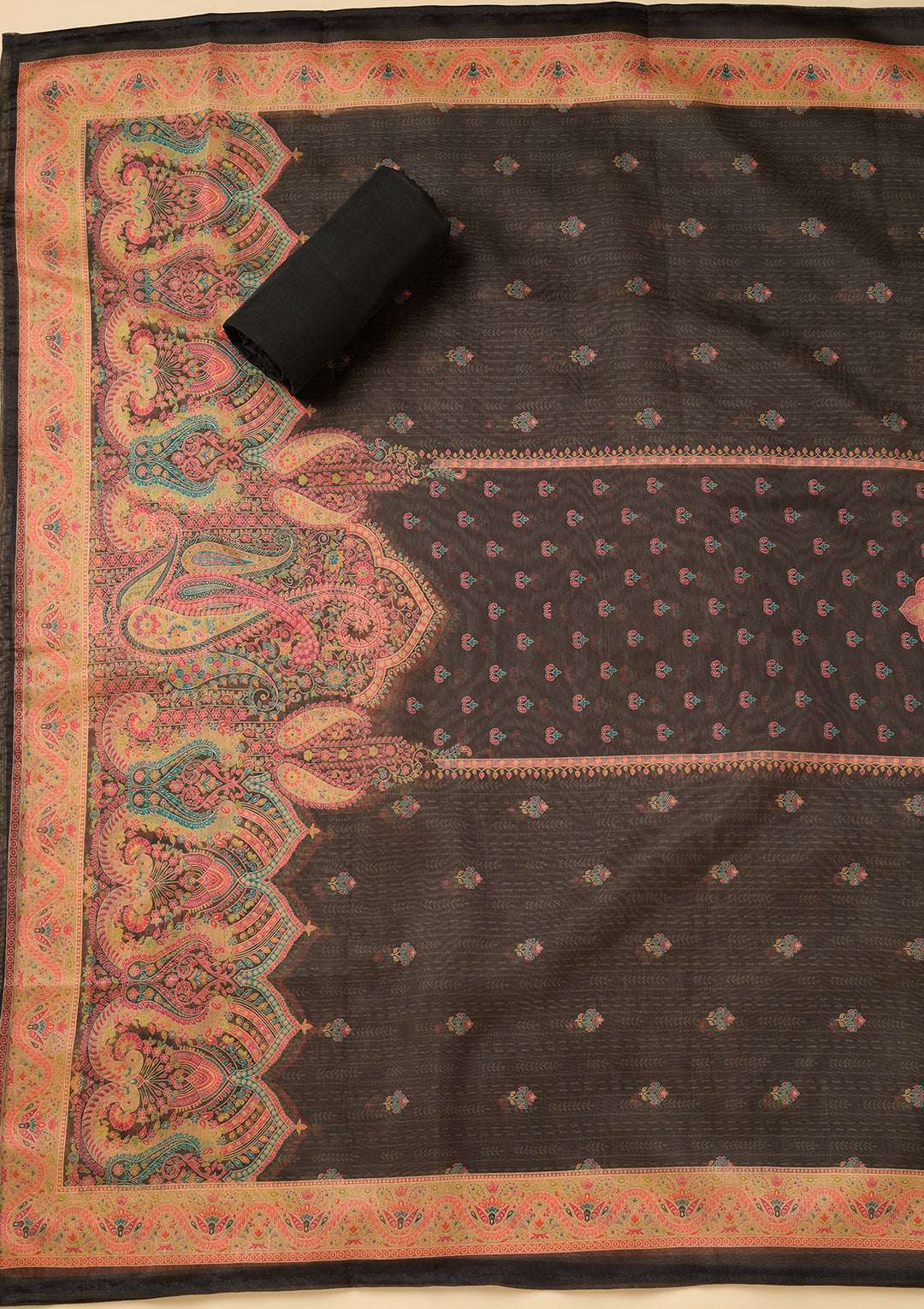 Black Threadwork Chanderi Unstitched Salwar Suit