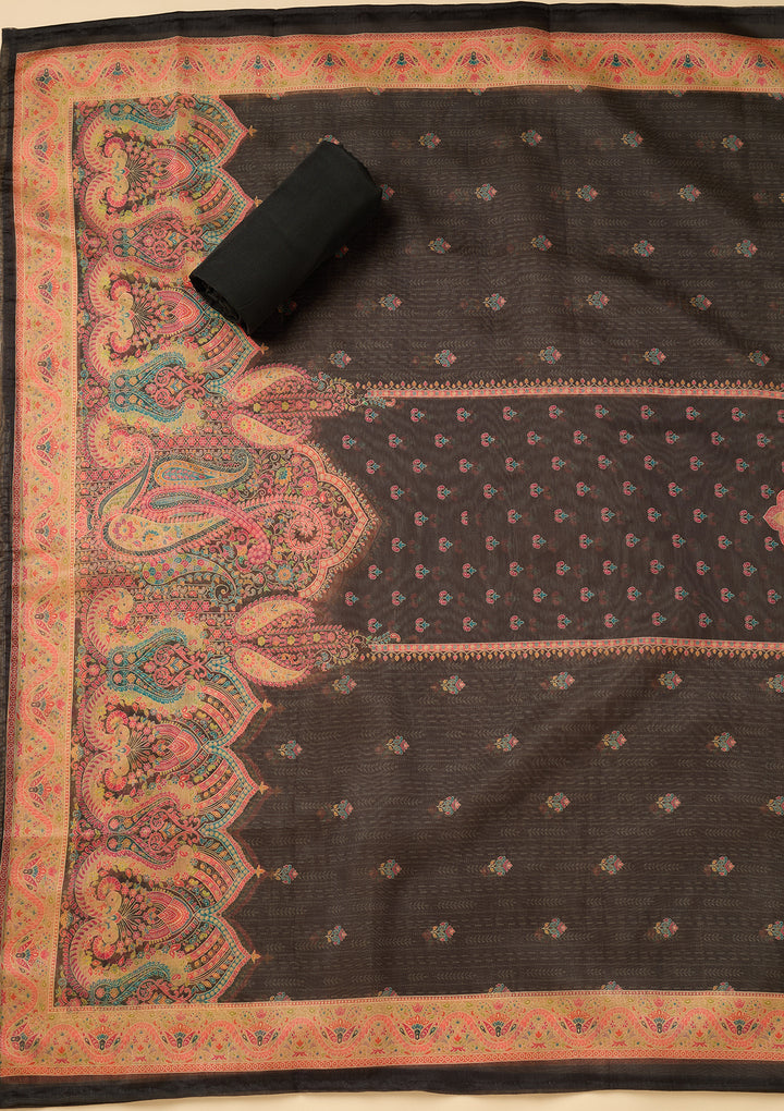 Black Threadwork Chanderi Unstitched Salwar Suit